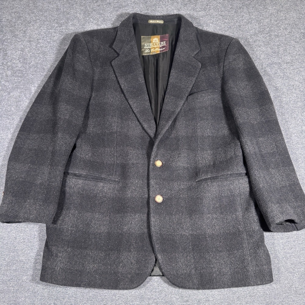 Structure Le Collezioni Blazer Mens M Black Check Wool Sport Coat Jacket Tweed
